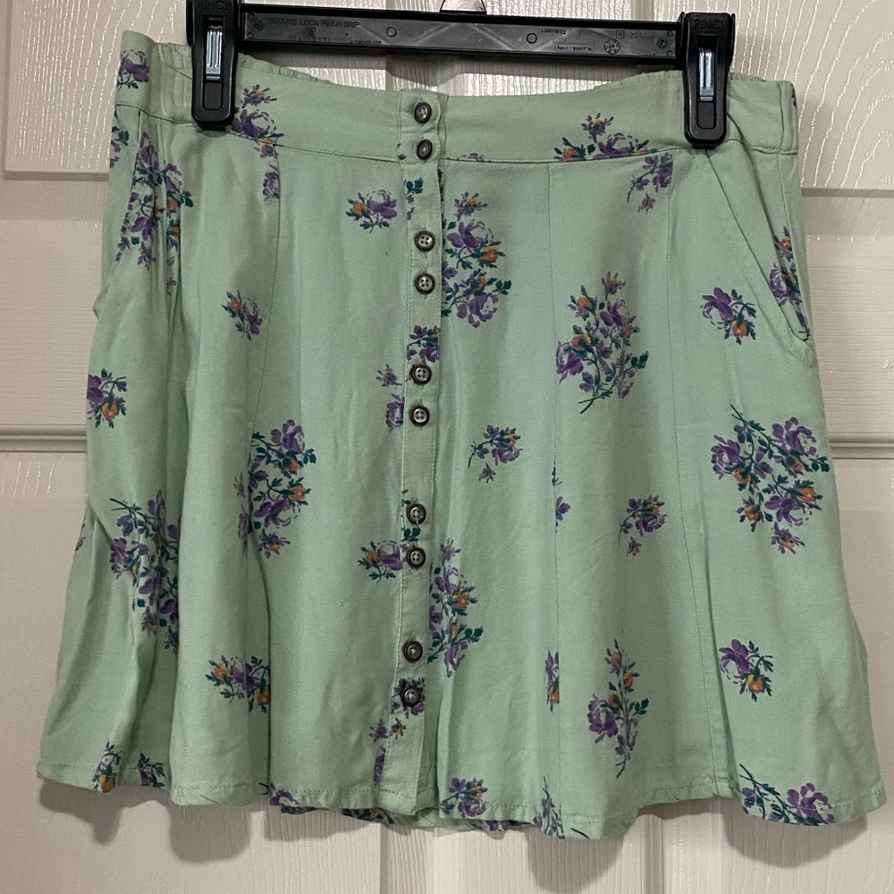 Urban Outfitters mint green floral skirt.